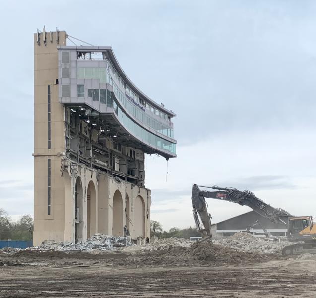 Front arches and press box of former Dyche Stadium at Ryan Field